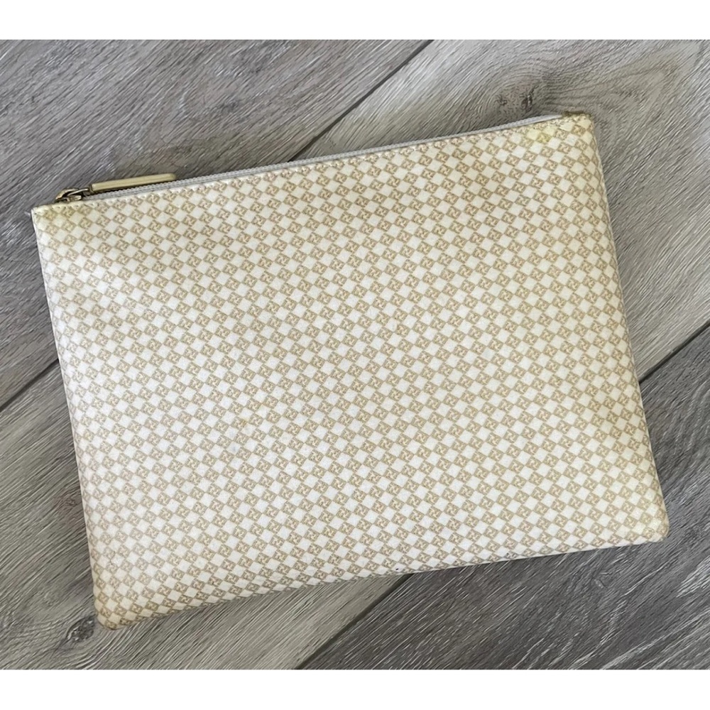 Authentic Y2K Era Fendi Gold Micro Zucchino Monogram Zipper Pouch Clutch Bag